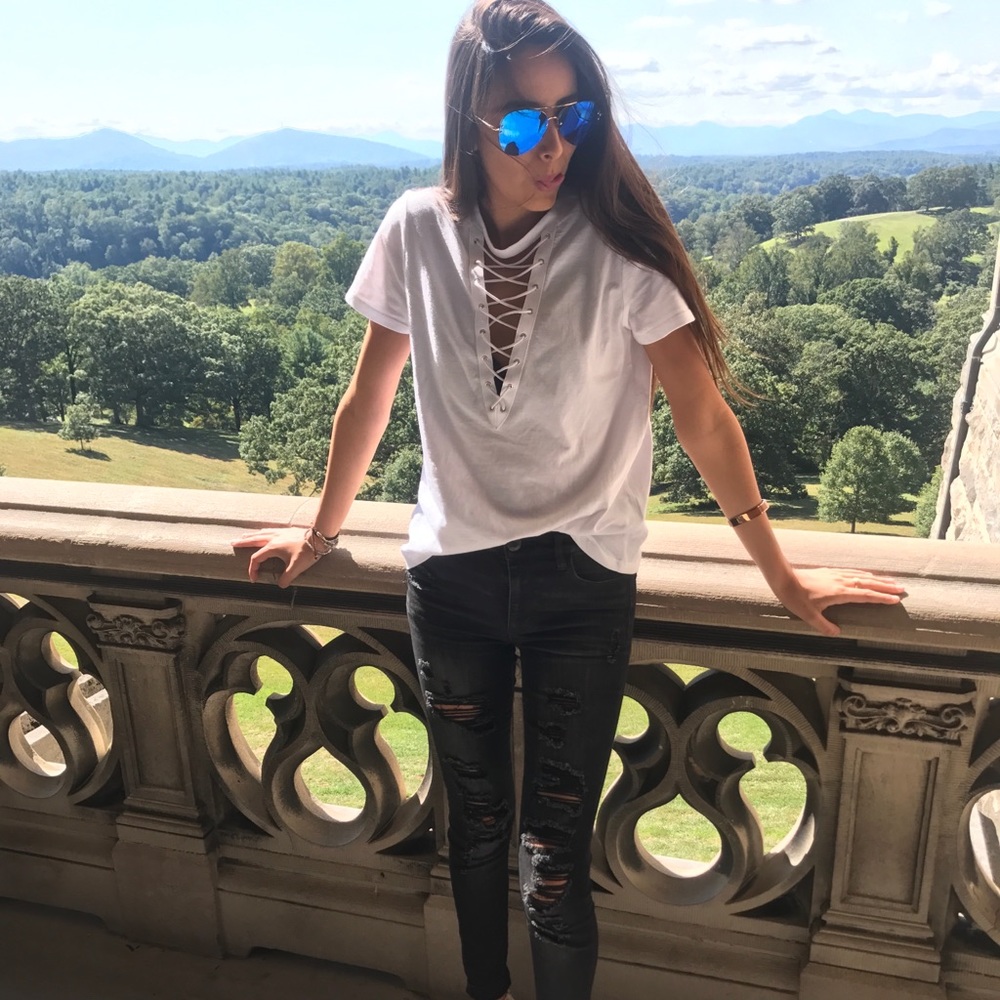 White t-shirt with cross cross from f21